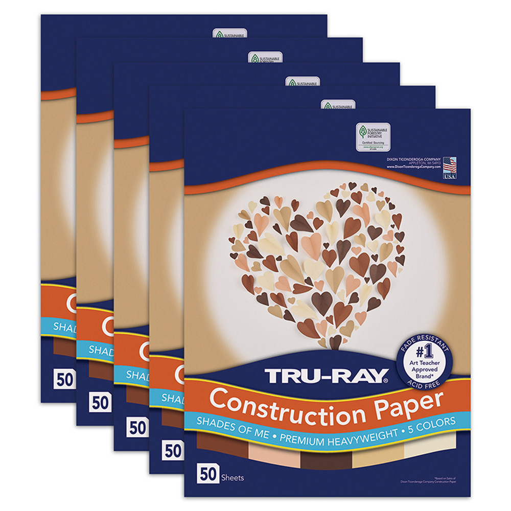 DIXON TICONDEROGA CO Tru-Ray® Construction Paper, Shades of Me Assortment, 9" x 12", 50 Sheets Per Pack, 5 Packs