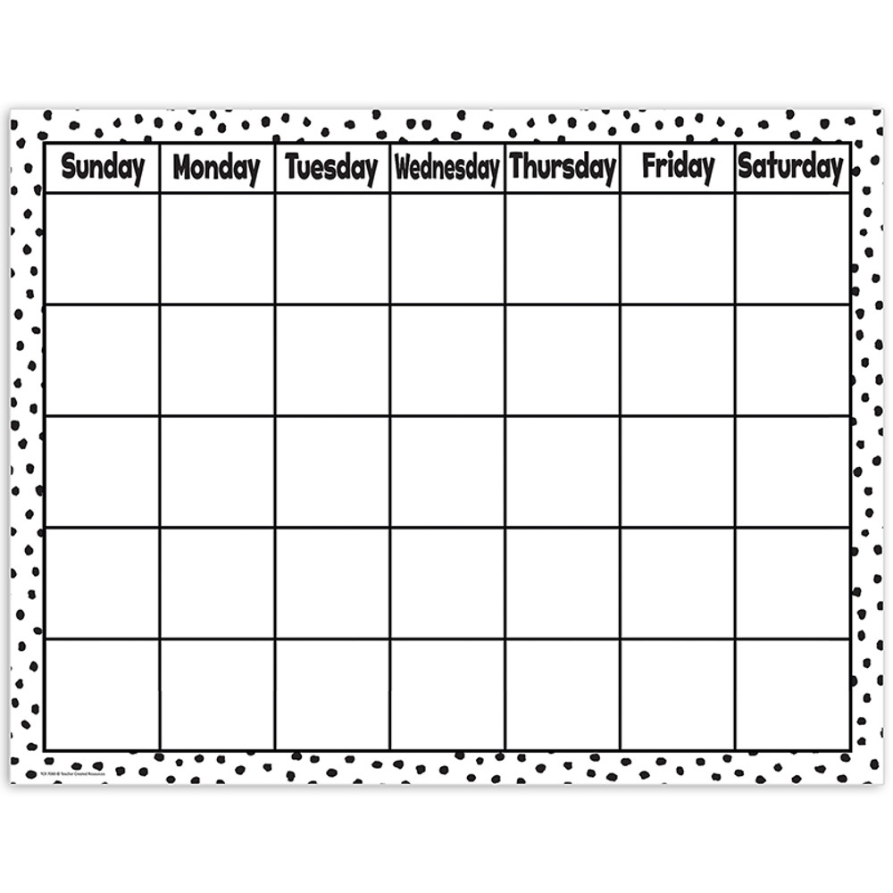 TEACHER CREATED RESOURCES Teacher Created Resources® Black Painted Dots on White Calendar Chart, 17" x 22"