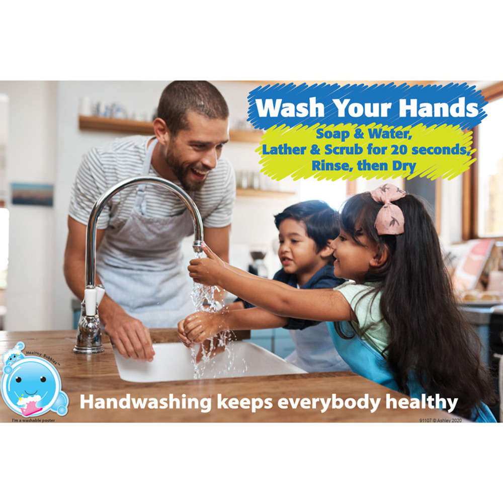 ASHLEY PRODUCTIONS Ashley Productions® Healthy Bubbles™ Smart Poly™ Chart, Handwashing Keeps Everybody Healthy, 13" x 19"