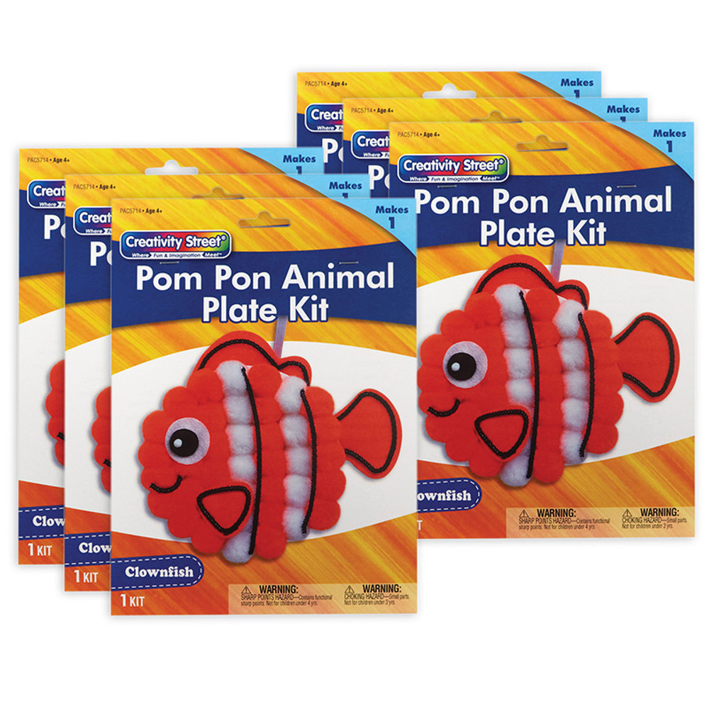 DIXON TICONDEROGA CO Creativity Street® Pom Pon Animal Plate Kit, Clownfish, 7.5" x 8" x 1", 6 Kits