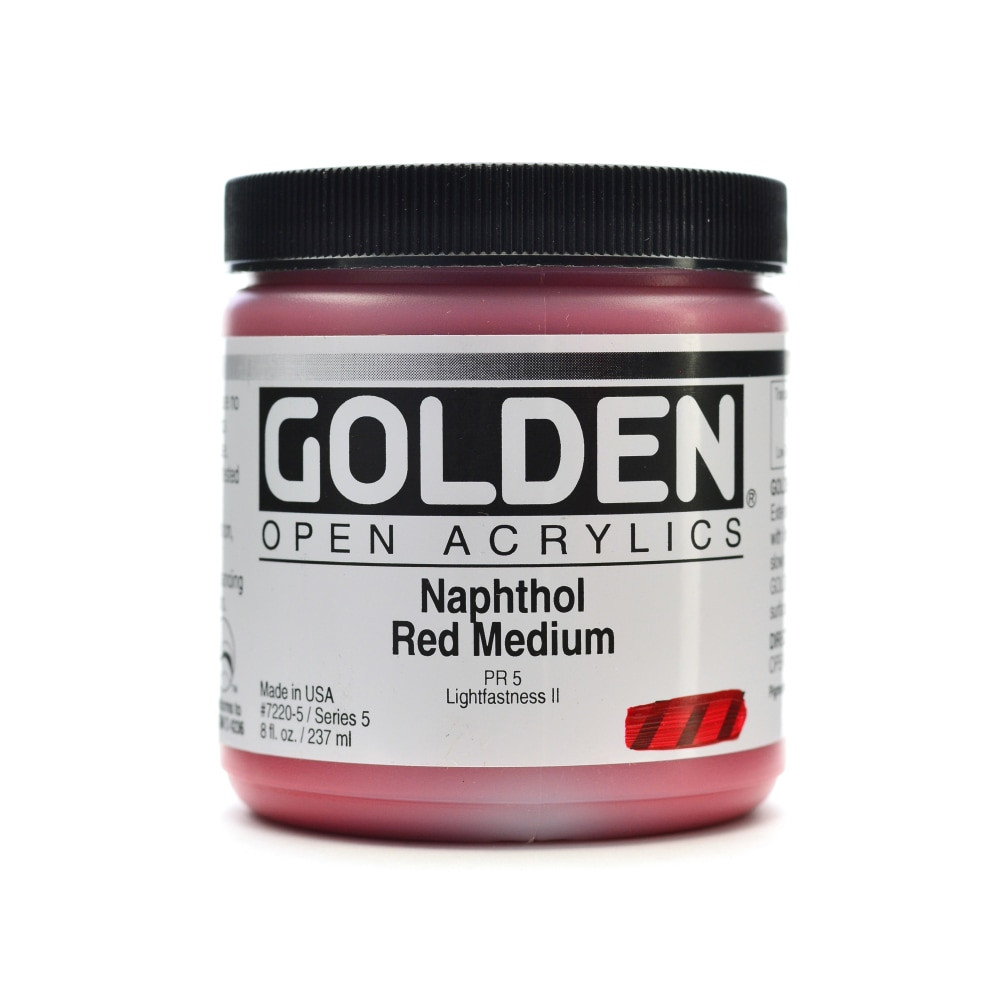 GOLDEN ARTIST COLORS, INC. 7220-5 Golden OPEN Acrylic Paint, 8 Oz Jar, Naphthol Red Medium