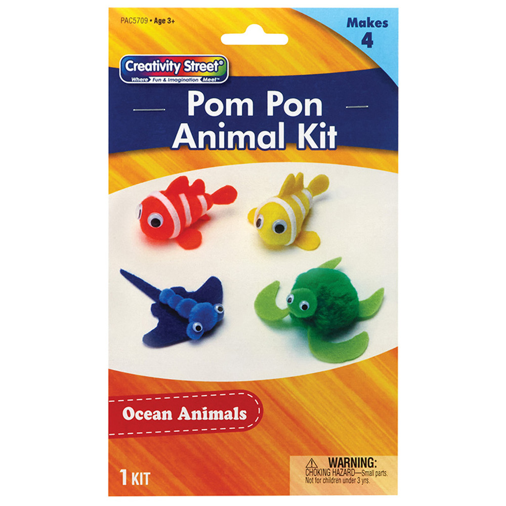 DIXON TICONDEROGA CO Creativity Street® Pom Pon Animal Kit, Ocean Animals, Assorted Sizes, 1 Kit Makes 4 Animals