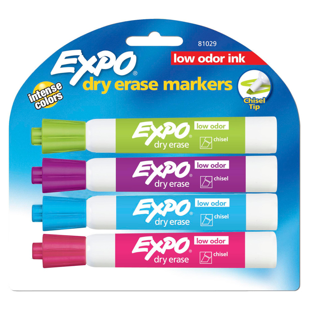 NEWELL BRANDS INC. 81029 EXPO Low-Odor Dry-Erase Markers, Chisel Point, Assorted Fashion Colors, Pack Of 4