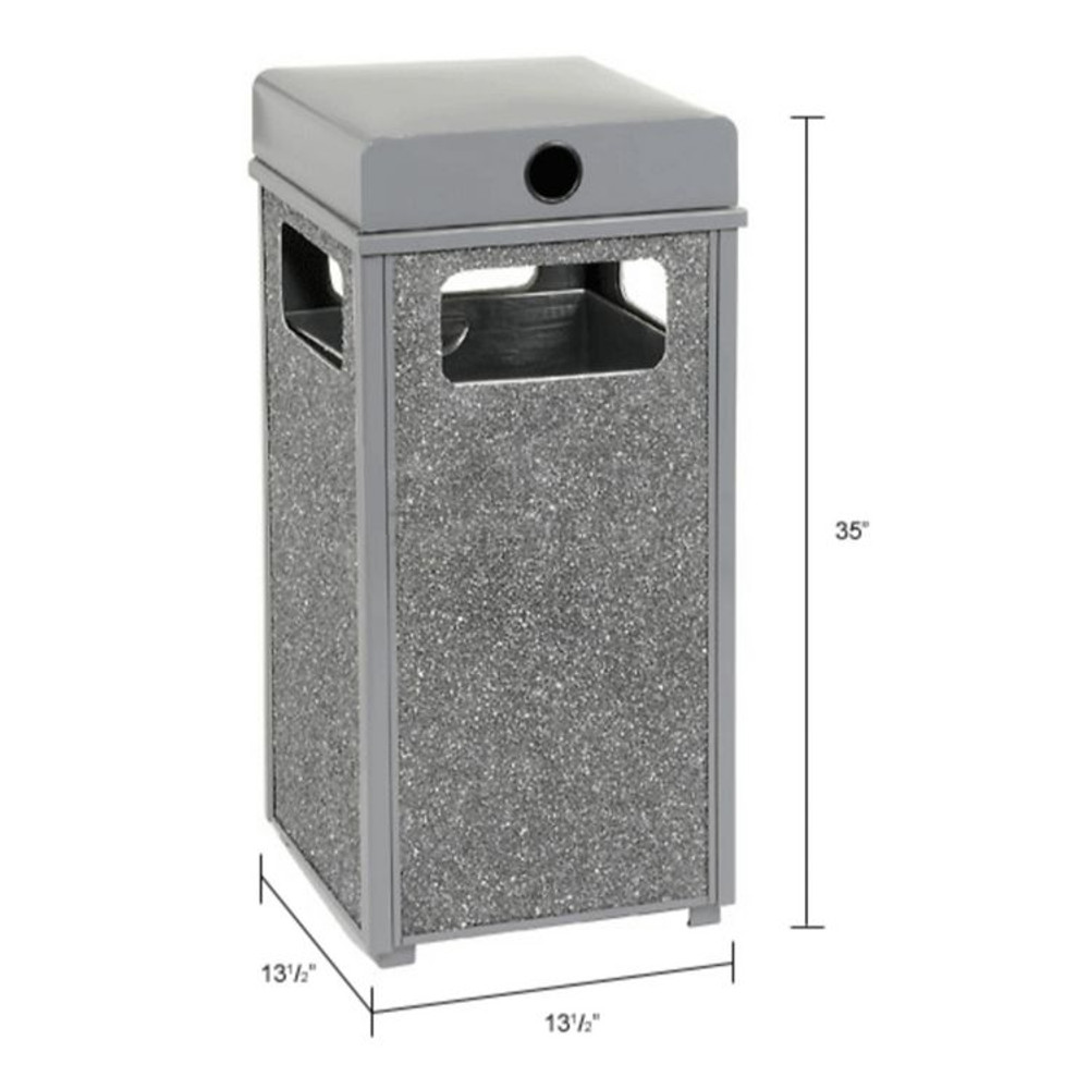 GLOBAL INDUSTRIAL 239576GY Stone Panel All Weather Trash Receptacle Urn, 12 gal, Steel, Gray