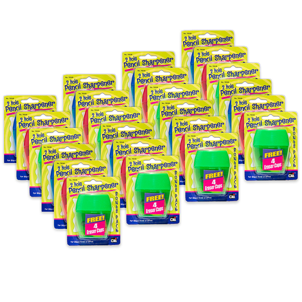 ADVANTUS Charles Leonard 3 Hole Pencil Sharpener w/catcher, Assorted Colors, 12 per Pack, 2 Packs