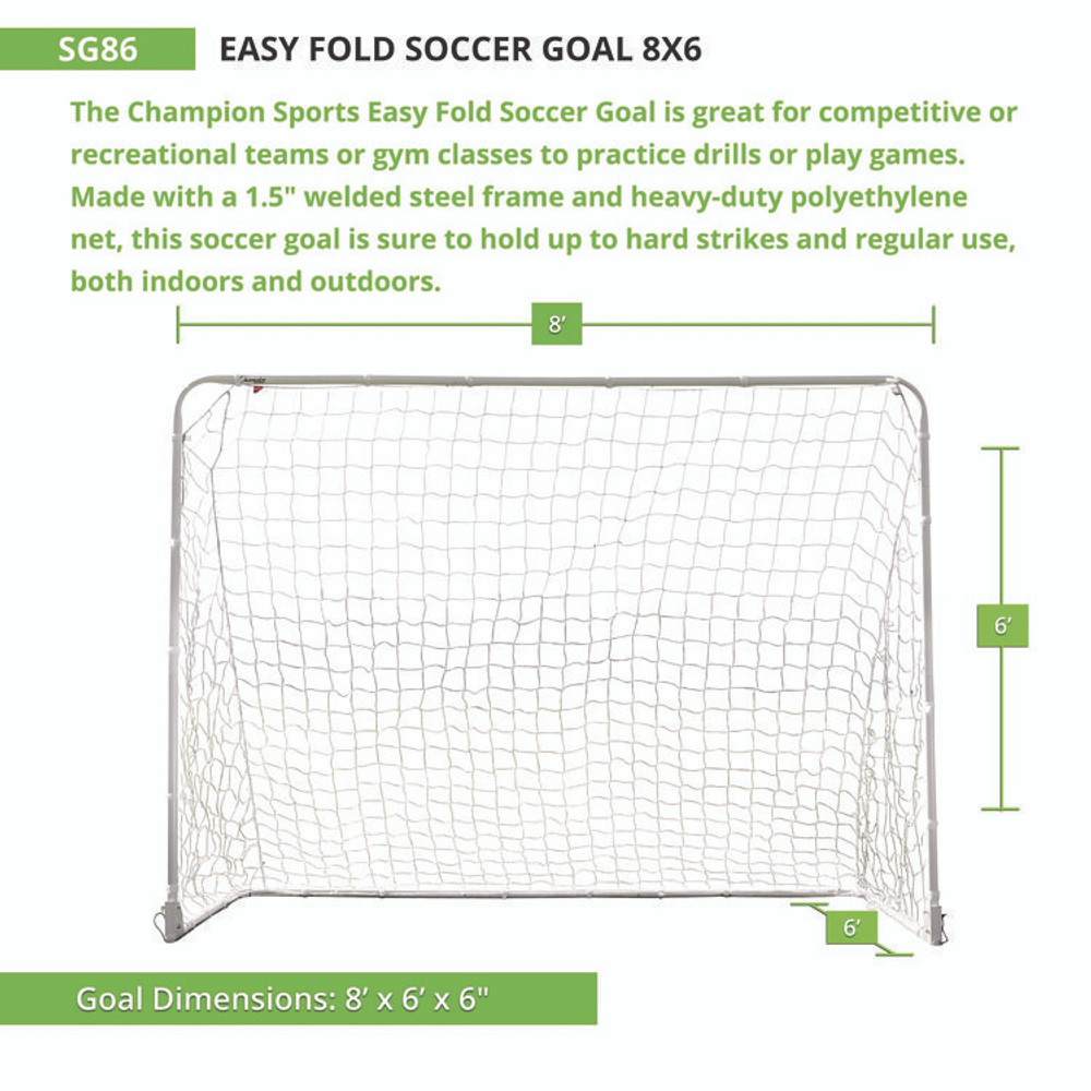 CHAMPION SPORT Sports SG86 Easy Fold Soccer Goal, 8 ft x 6 ft, 1.25" dia Frame