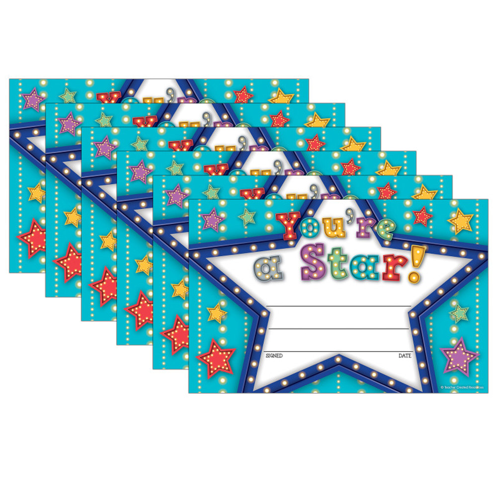 TEACHER CREATED RESOURCES Teacher Created Resources® Marquee You're a Star Awards, 25 Per Pack, 6 Packs