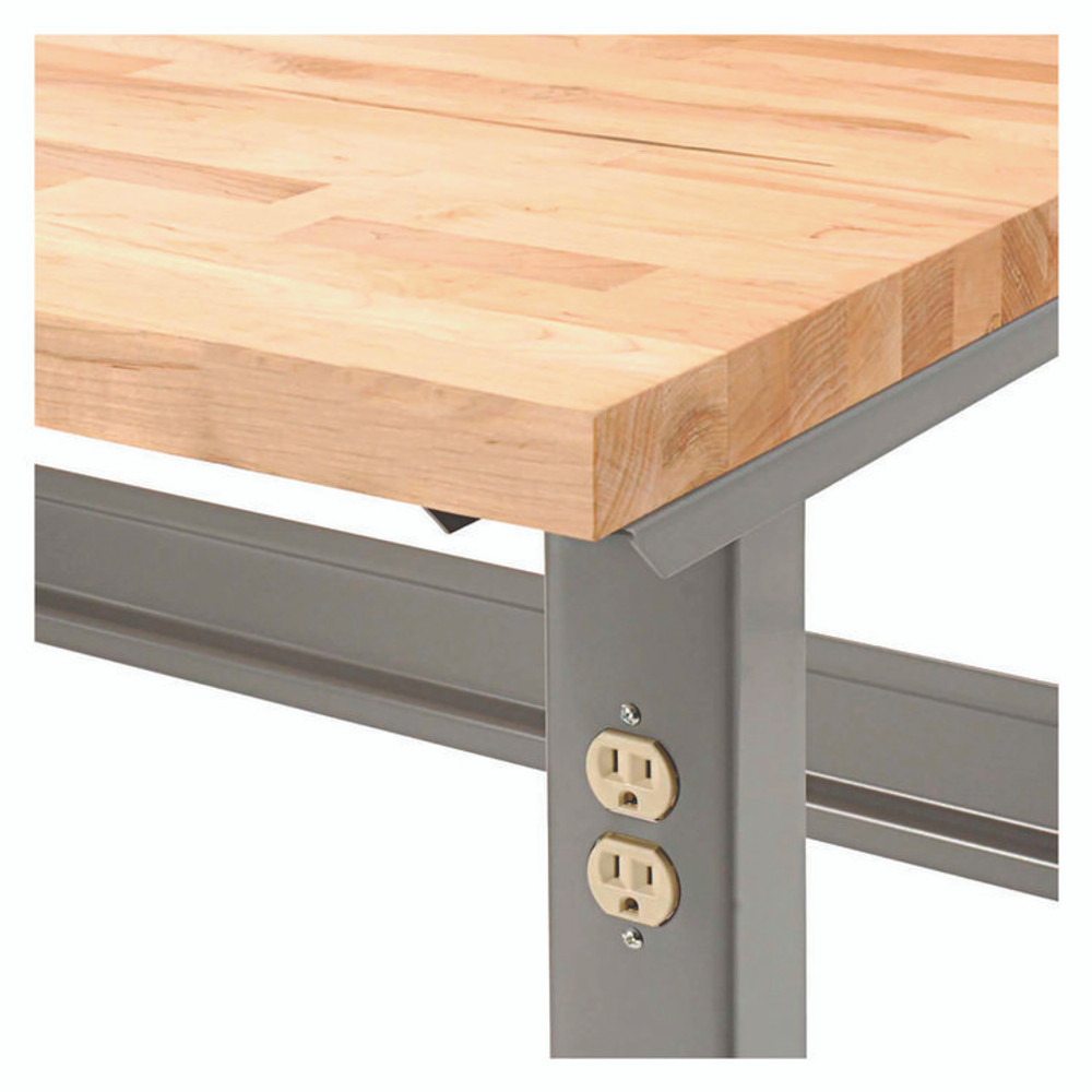 GLOBAL INDUSTRIAL 183179 Standard Duty Butcher Block Top Adjustable Height Workbench, 2,000 lbs, 96 x 36 x 30.88 to 36.88, Maple/Gray