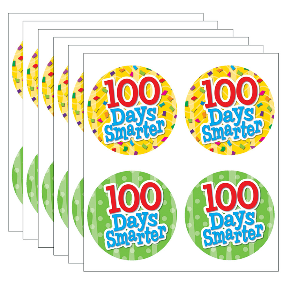 TEACHER CREATED RESOURCES Teacher Created Resources® 100 Days Smarter Wear 'Em Badges, Self-Adhesive, 32 Per Pack, 6 Packs