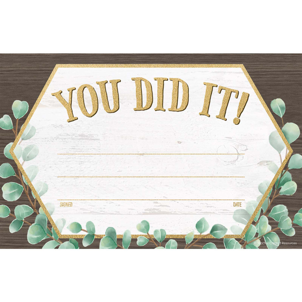 TEACHER CREATED RESOURCES Teacher Created Resources® Eucalyptus You Did It! Awards, Pack of 30