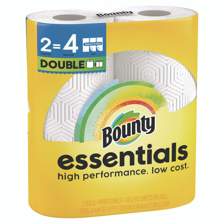 PROCTER & GAMBLE Bounty® 14019 Essentials Select-A-Size Kitchen Roll Paper Towels, 2-Ply, White, 108 Sheets/Roll, 2/Pack, 8 Packs/Carton