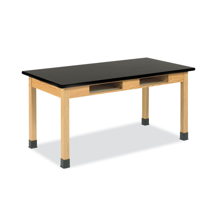 DIVERSIFIED WOODCRAFTS, INC. Spaces™ C720LBBK36N Classroom Book Compartment Science Table, 54w x 24d x 36h, Black High Pressure Laminate (HPL) Top, Oak Base