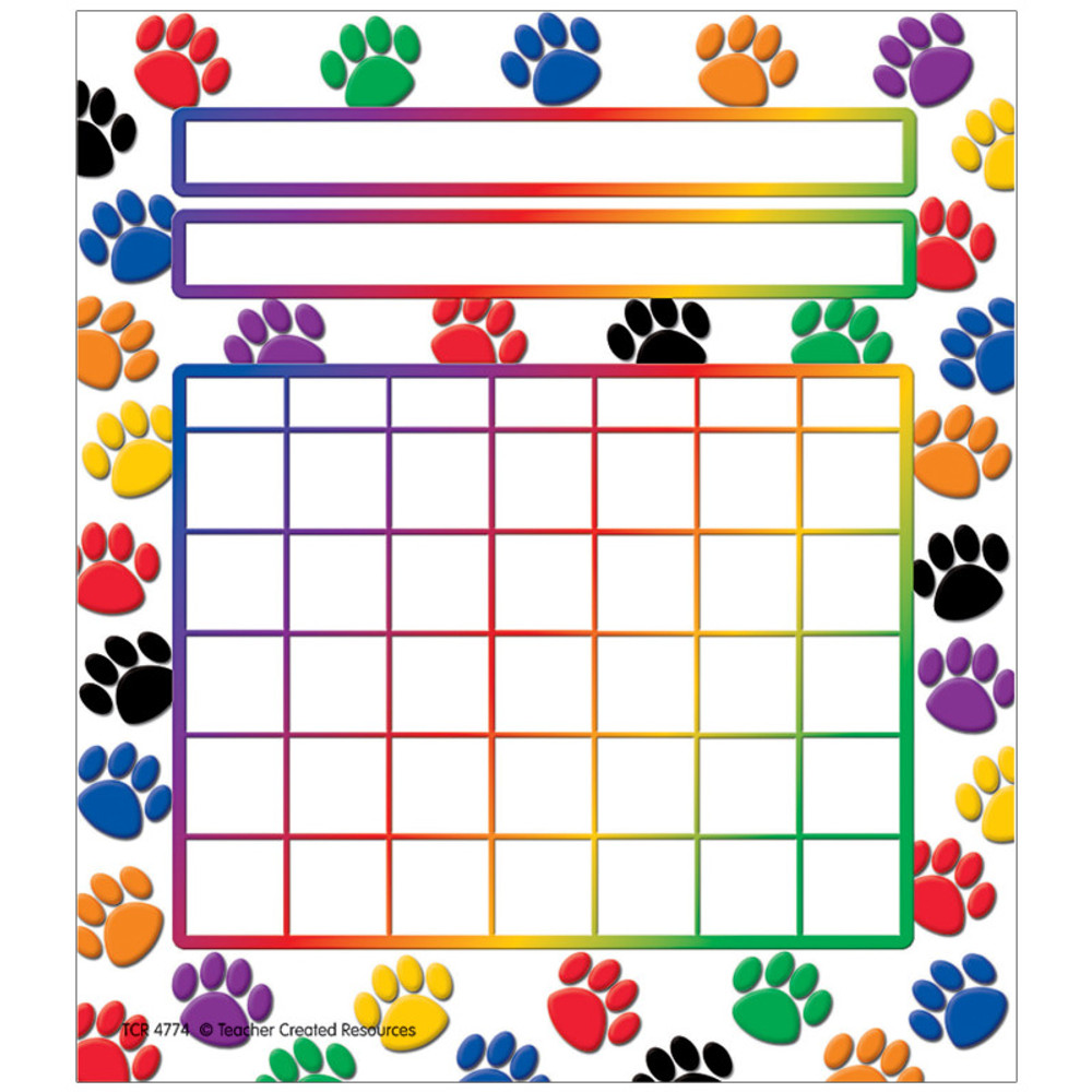 TEACHER CREATED RESOURCES Teacher Created Resources® Colorful Paw Prints Incentive Charts, 5-1/4" x 6", 36 Sheets