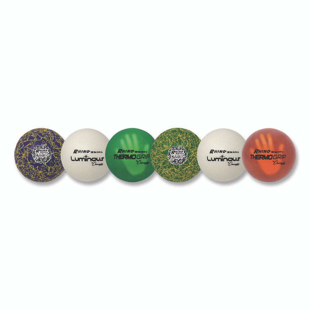 CHAMPION SPORT Sports RXVARIETYSET Rhino Skin Luminous, Spider and ThermoGrip Dodgeball Set, 6.3" Diameter, Assorted Colors, 6/Set