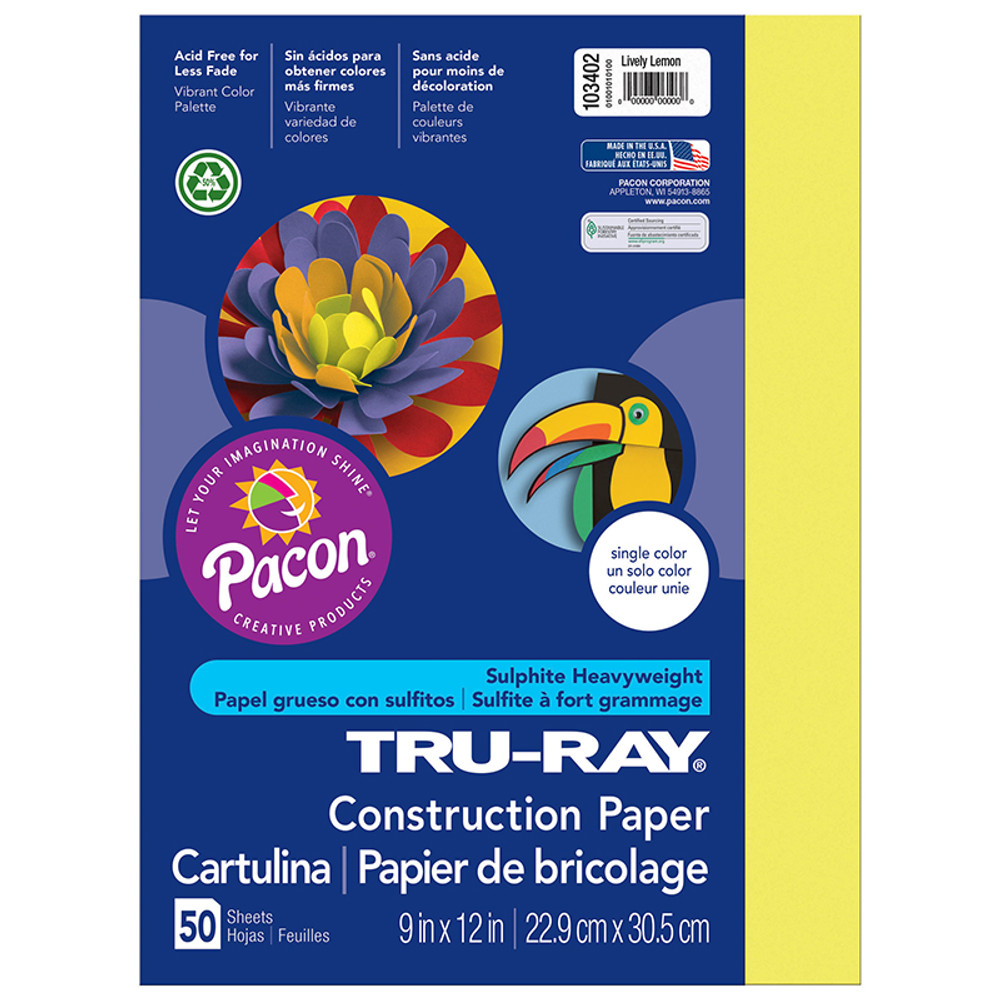 DIXON TICONDEROGA CO Tru-Ray® Construction Paper, Lively Lemon, 9" x 12", 50 Sheets