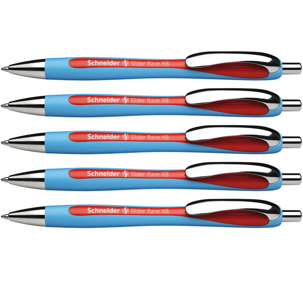 REDIFORM INC Schneider® Rave Retractable Ballpoint Pen, ViscoGlide Ink, 1.4 mm, Red, Pack of 5
