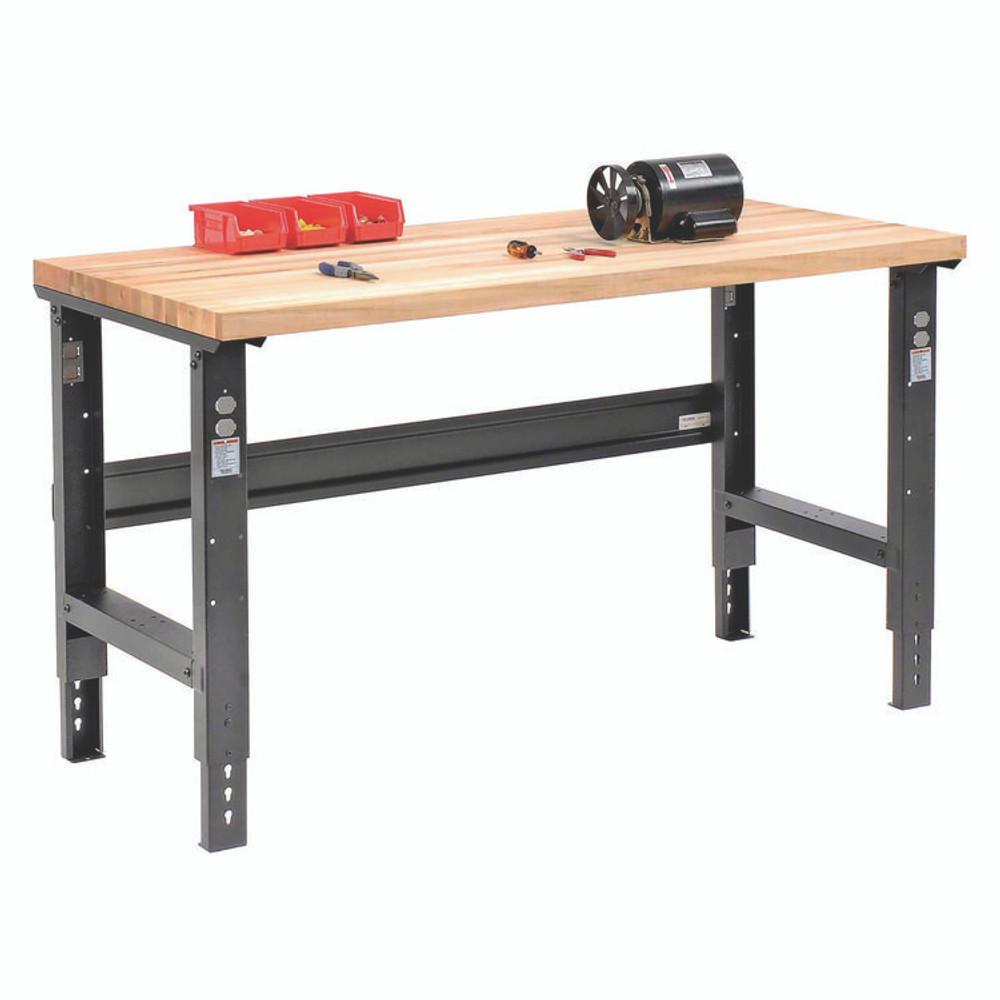 GLOBAL INDUSTRIAL 183166BK Standard Duty Butcher Block Top Adj Height Workbench, 2,000 lbs, 60 x 30 x 30.88 to 36.88, Black