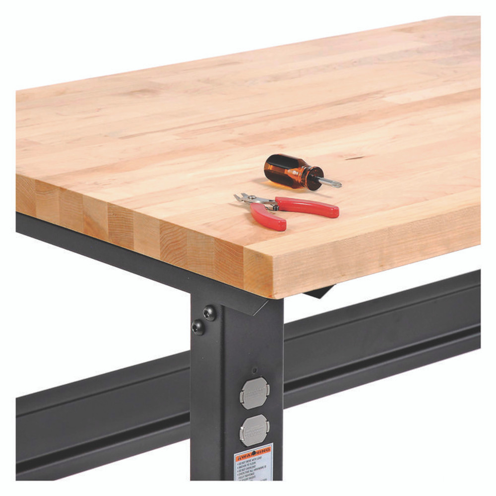 GLOBAL INDUSTRIAL 183166BK Standard Duty Butcher Block Top Adjustable Height Workbench, 2,000 lbs, 60 x 30 x 30.88 to 36.88, Black