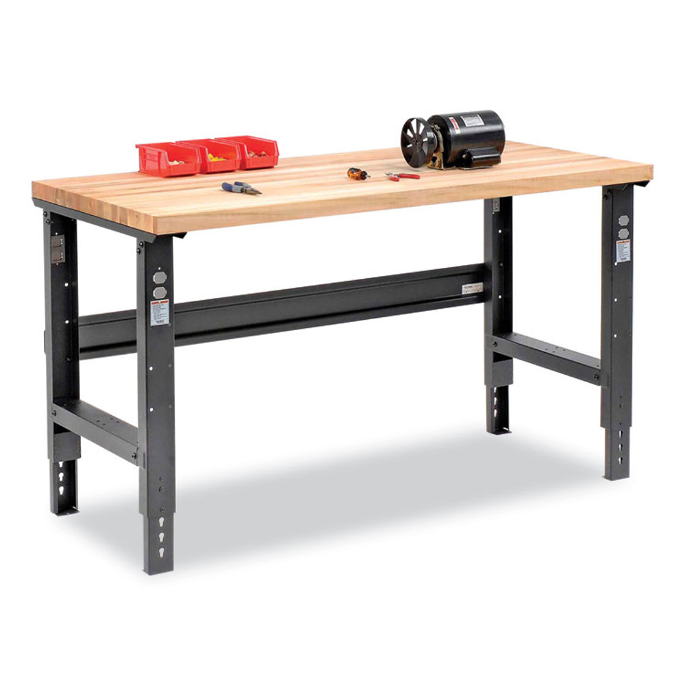 GLOBAL INDUSTRIAL 183166BK Standard Duty Butcher Block Top Adjustable Height Workbench, 2,000 lbs, 60 x 30 x 30.88 to 36.88, Black