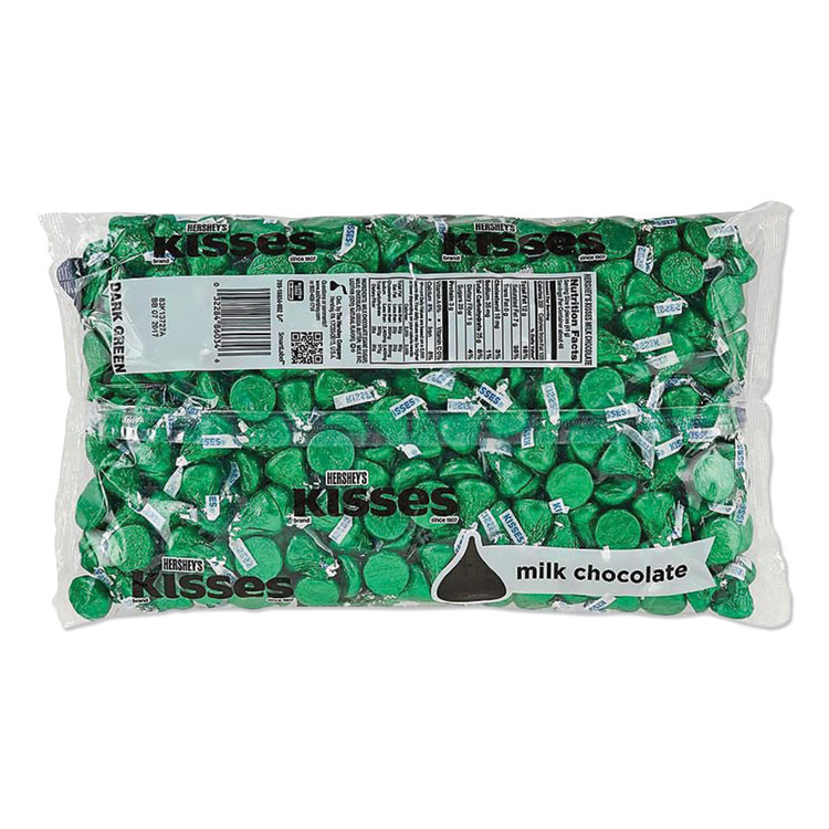 THE HERSHEY COMPANY Hershey®'s 60347 KISSES Milk Chocolate, Green Wrappers, 66.7 oz Bag