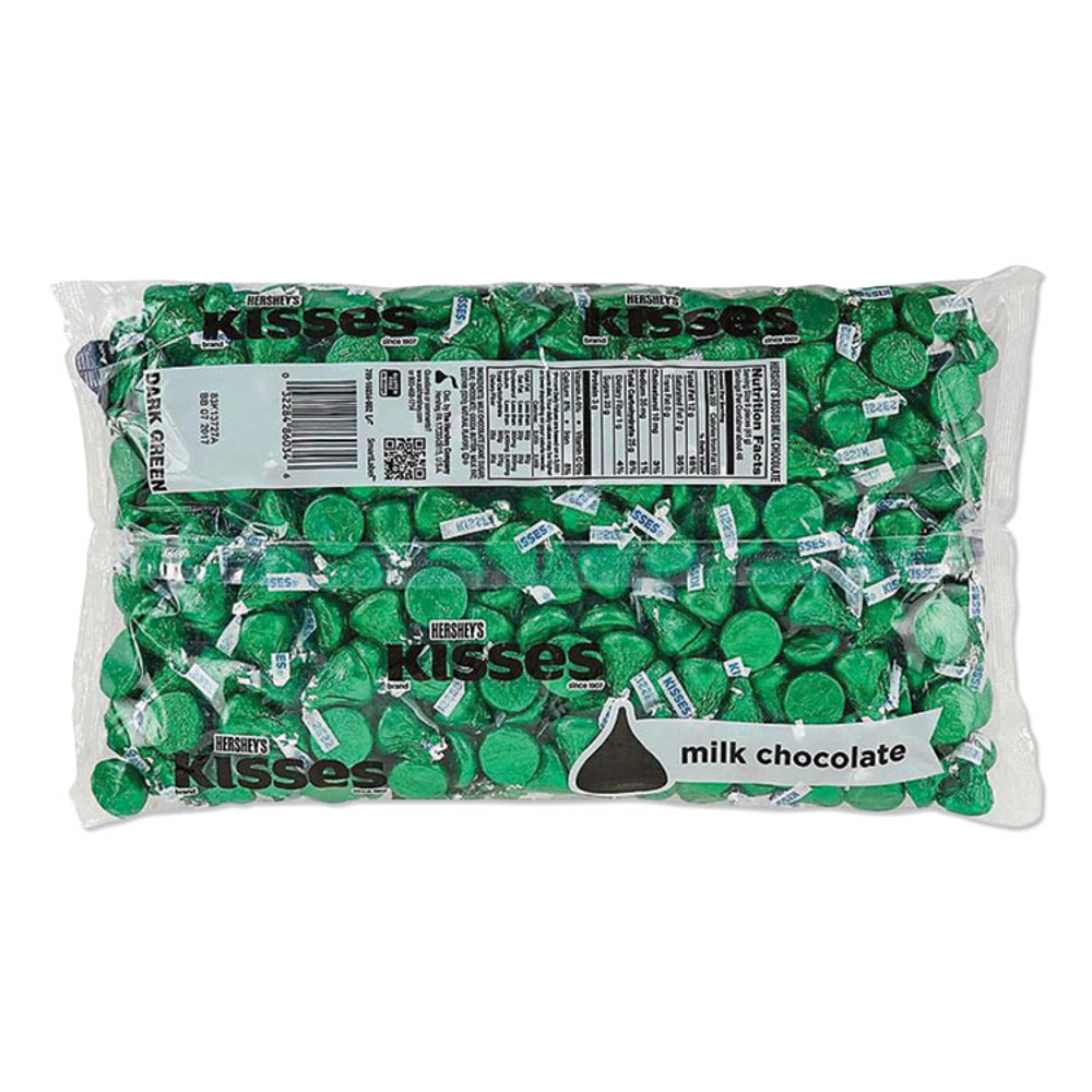 THE HERSHEY COMPANY Hershey®'s 60347 KISSES Milk Chocolate, Green Wrappers, 66.7 oz Bag