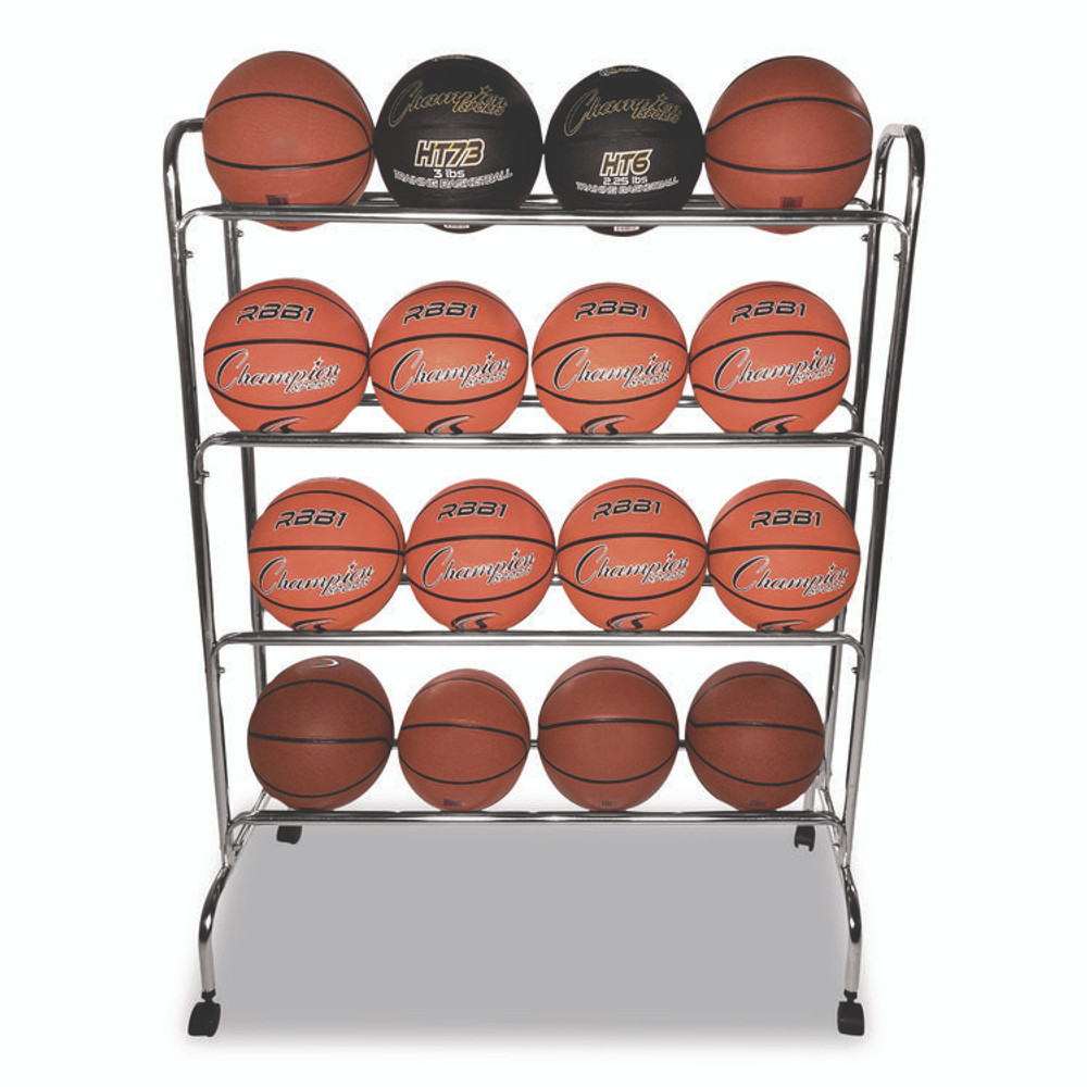CHAMPION SPORT Sports BRC4 Powder-Coated Ball Cart, Metal, 132 lb Capacity, 17 x 41 x 53, Silver
