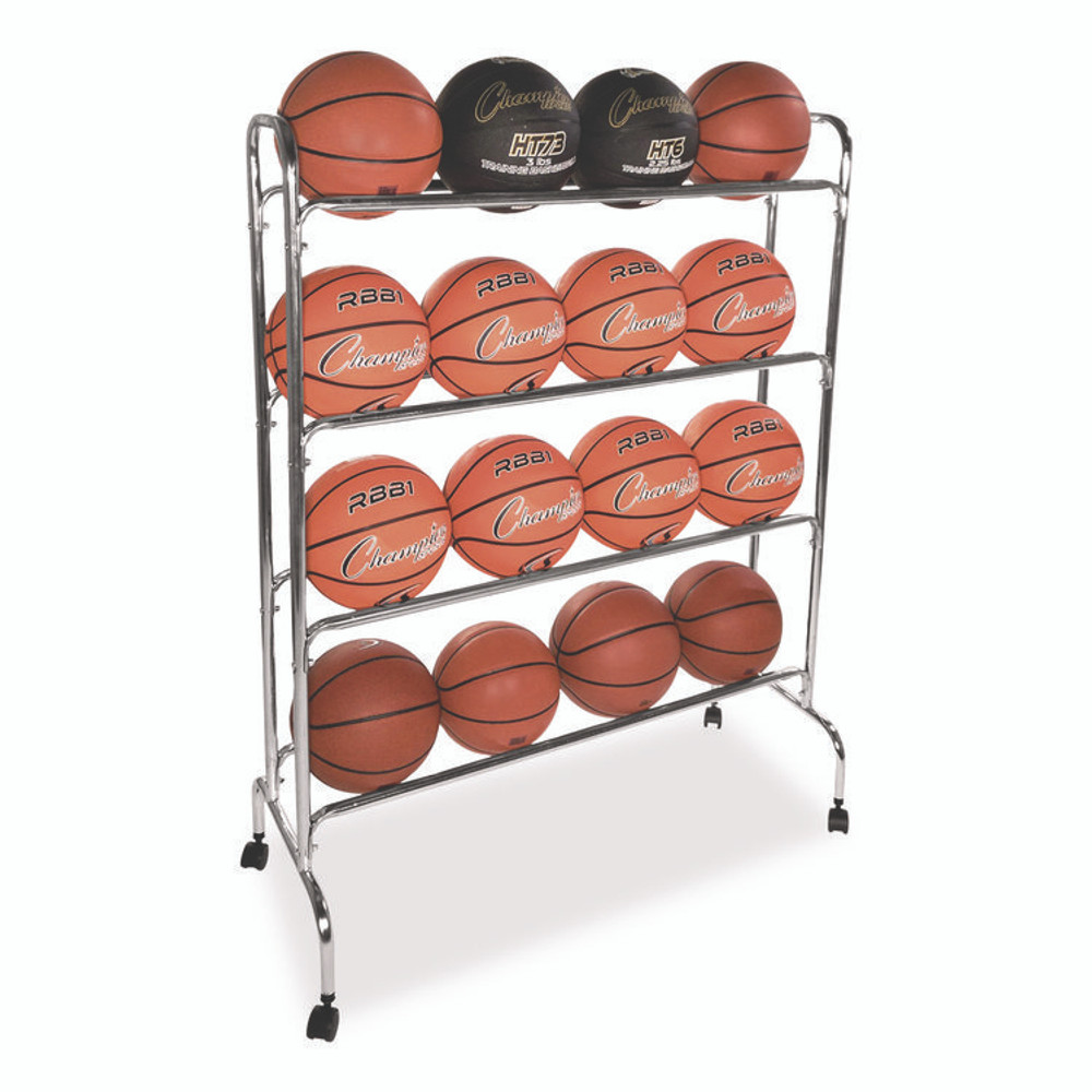 CHAMPION SPORT Sports BRC4 Powder-Coated Ball Cart, Metal, 132 lb Capacity, 17 x 41 x 53, Silver