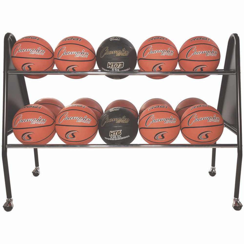 CHAMPION SPORT Sports BRC15 Heavy-Duty Ball Cart, Metal, 132 lb Capacity, 18 x 51 x 38, Black