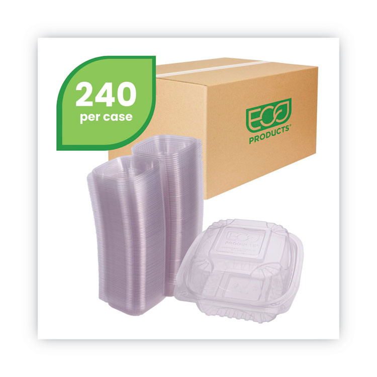 ECO-PRODUCTS,INC. EP-LC6 Renewable and Compostable Clear Clamshell Hinged Food Containers, 6 x 6 x 3, Plastic, 80/Pack, 3 Packs/Carton