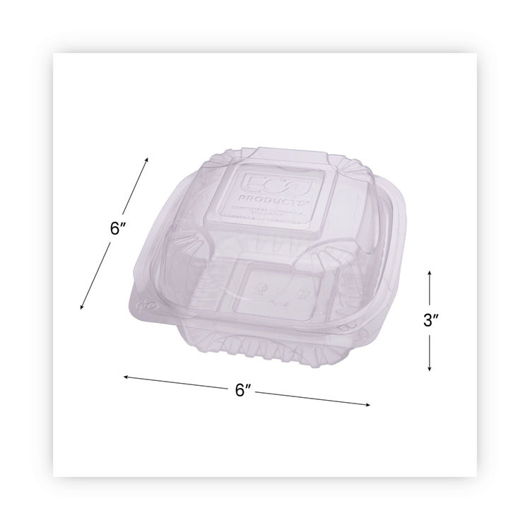 ECO-PRODUCTS,INC. EP-LC6 Renewable and Compostable Clear Clamshell Hinged Food Containers, 6 x 6 x 3, Plastic, 80/Pack, 3 Packs/Carton