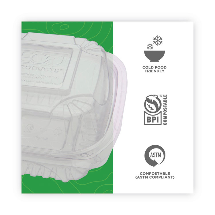 ECO-PRODUCTS,INC. EP-LC6 Renewable and Compostable Clear Clamshell Hinged Food Containers, 6 x 6 x 3, Plastic, 80/Pack, 3 Packs/Carton