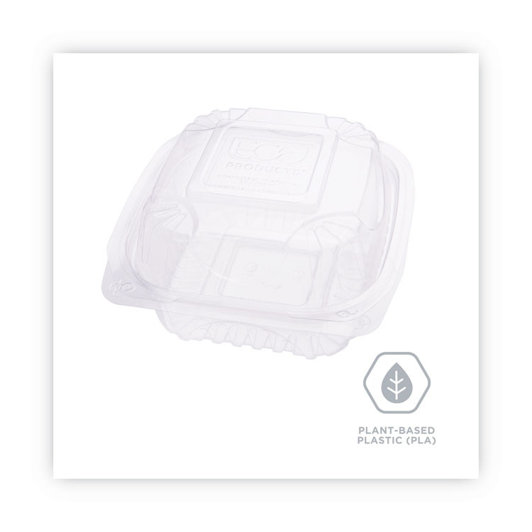ECO-PRODUCTS,INC. EP-LC6 Renewable and Compostable Clear Clamshell Hinged Food Containers, 6 x 6 x 3, Plastic, 80/Pack, 3 Packs/Carton