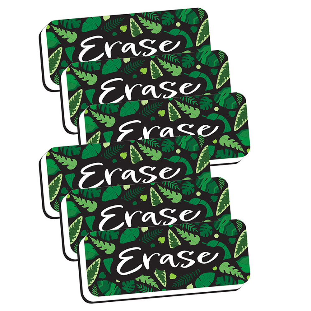 ASHLEY PRODUCTIONS Ashley Productions® Magnetic Whiteboard Eraser, Greenery with Erase, 2" x 5", Pack of 6