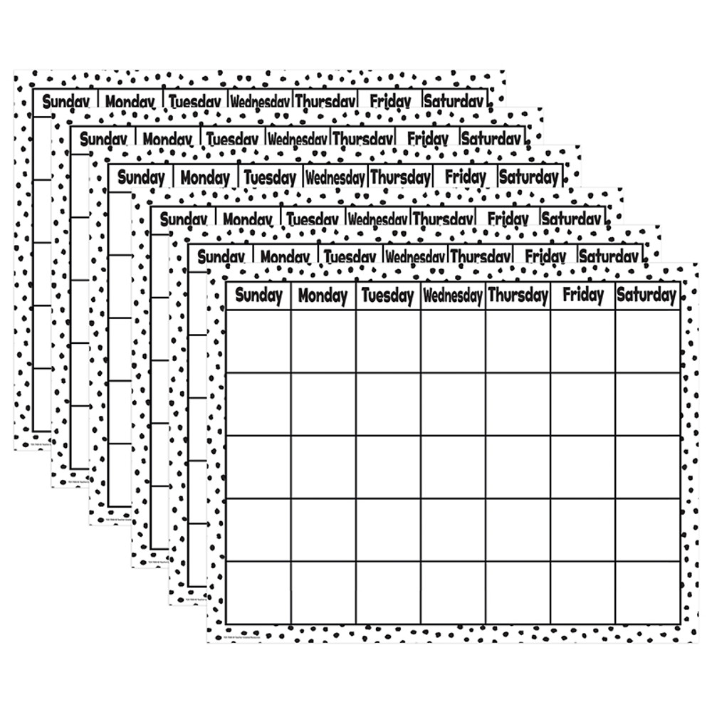 TEACHER CREATED RESOURCES Teacher Created Resources® Black Painted Dots on White Calendar Chart, 17" x 22", Pack of 6