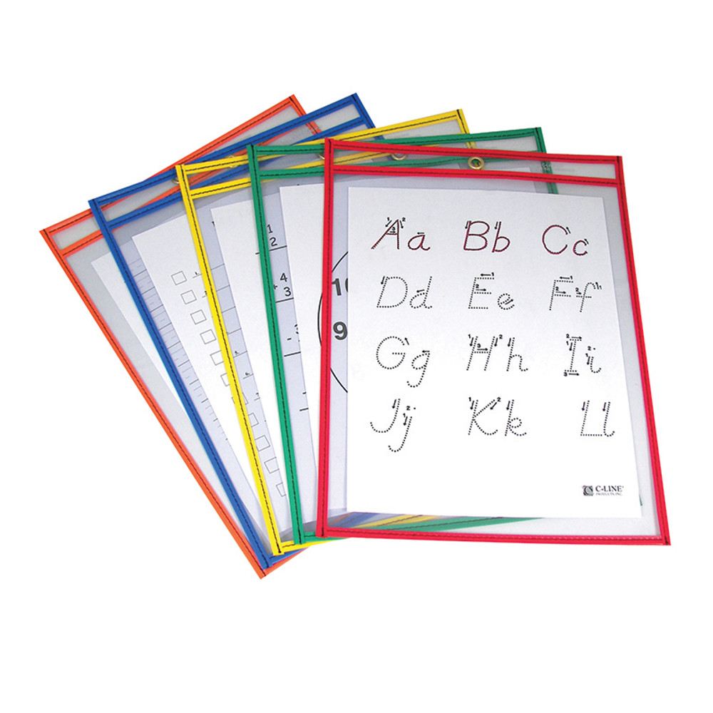 C-LINE PRODUCTS INC C-Line® Reusable Dry Erase Pockets, Primary Colors, 9" x 12", Pack of 5