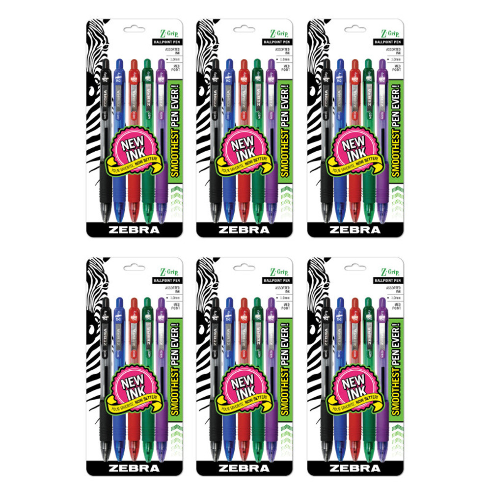 ZEBRA PEN CORPORATION Zebra Pen Z-Grip® Ballpoint Retractable Pen, 1.0mm, Assorted, 5 Per Pack, 6 Packs
