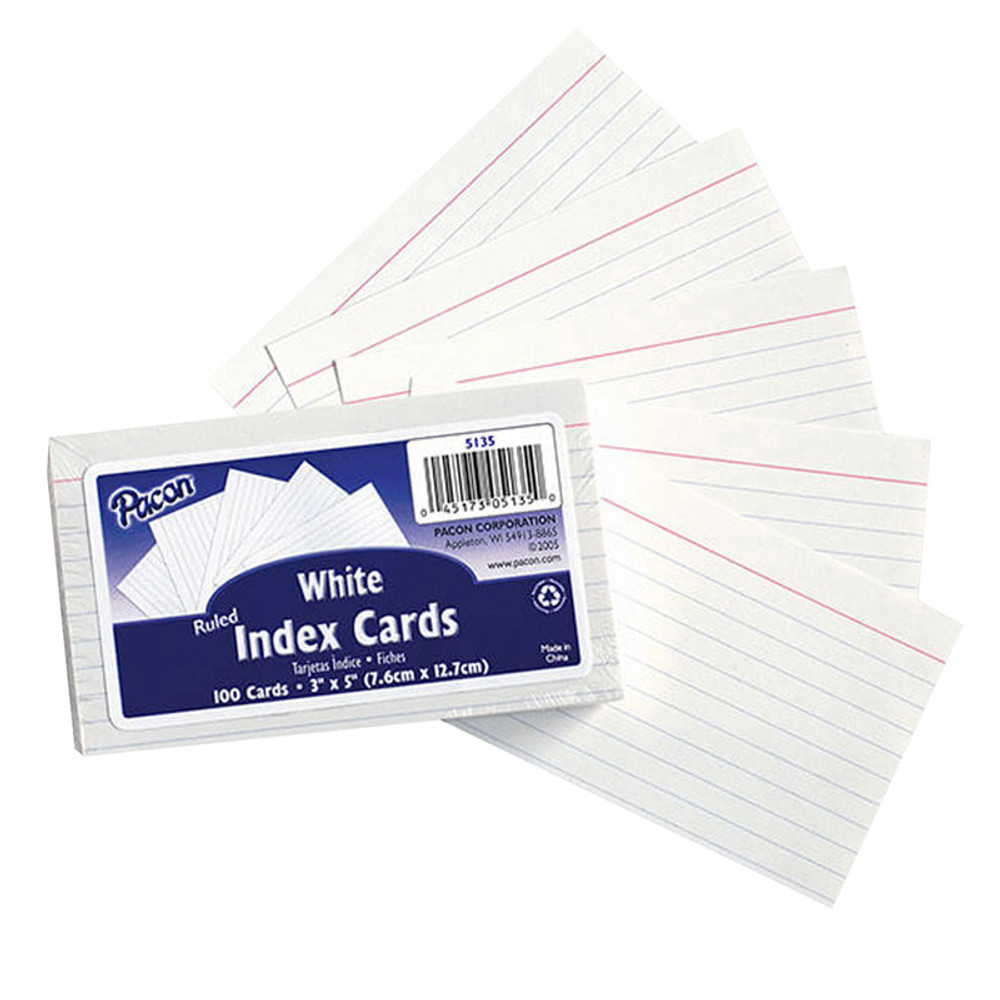 DIXON TICONDEROGA CO Pacon® Index Cards, White, Ruled, 1/4" Ruled 3" x 5", 100 Cards