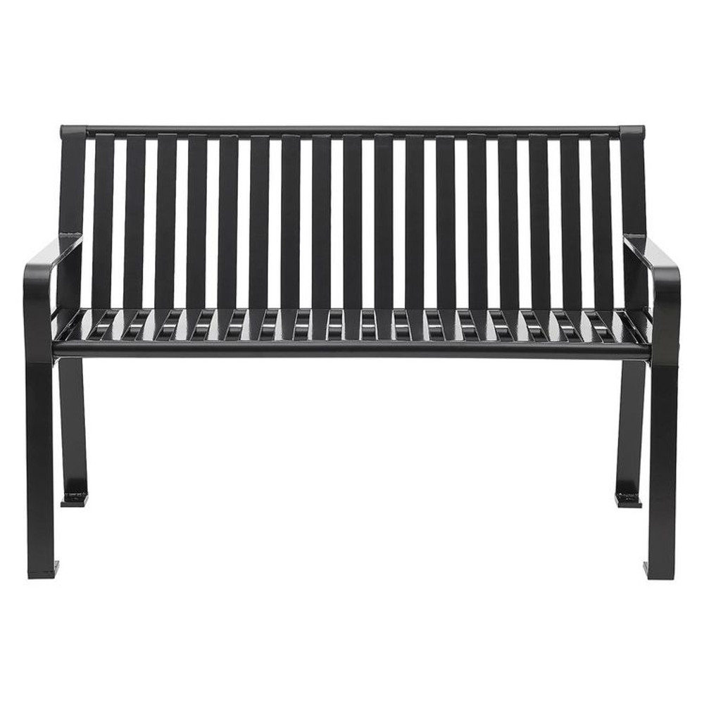 GLOBAL INDUSTRIAL 694853BKKD Steel Slat Benches with Back, 48" x 27" x 31", Black Seat/Back, Black Base