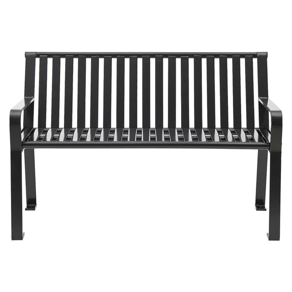 GLOBAL INDUSTRIAL 694853BKKD Steel Slat Benches with Back, 48 x 27 x 31, Black