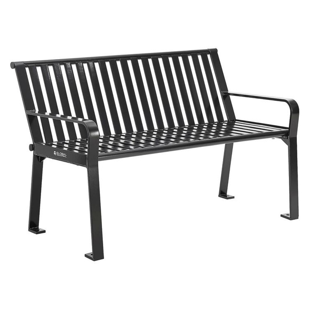GLOBAL INDUSTRIAL 694853BKKD Steel Slat Benches with Back, 48" x 27" x 31", Black Seat/Back, Black Base
