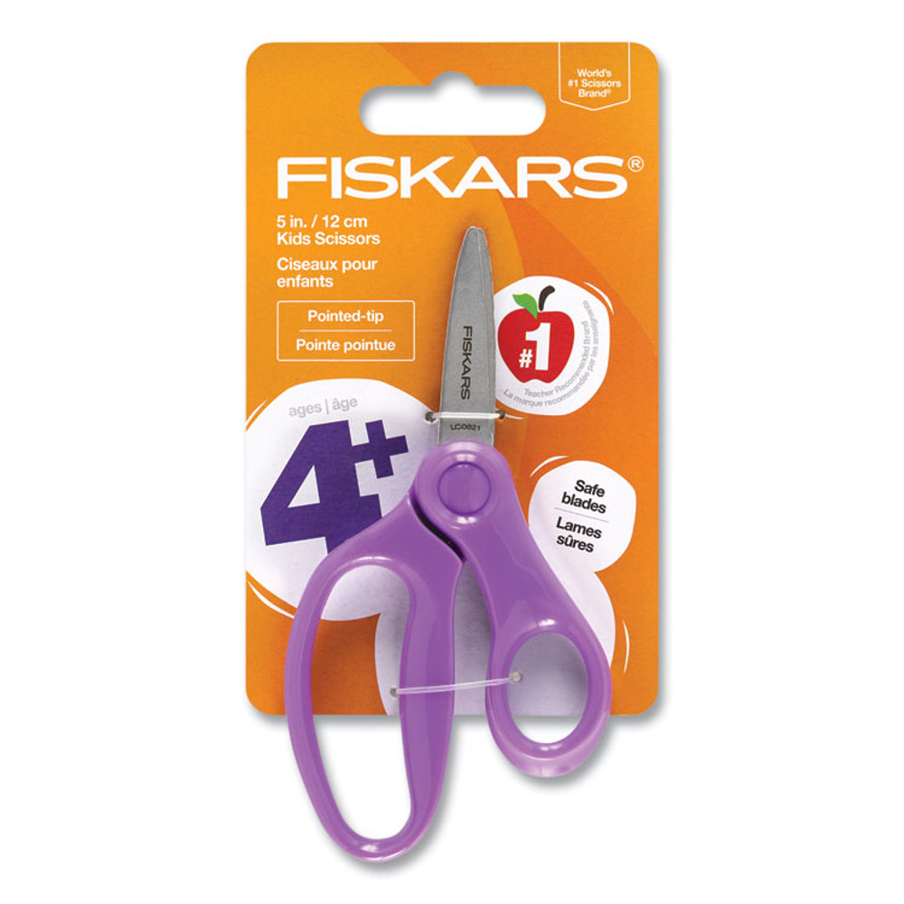 FISKARS MANUFACTURING CORP 1067052 Kids Scissors, Pointed Tip, 5" Long, 1.75" Cut Length, Straight Handle, Randomly Assorted Handle Color