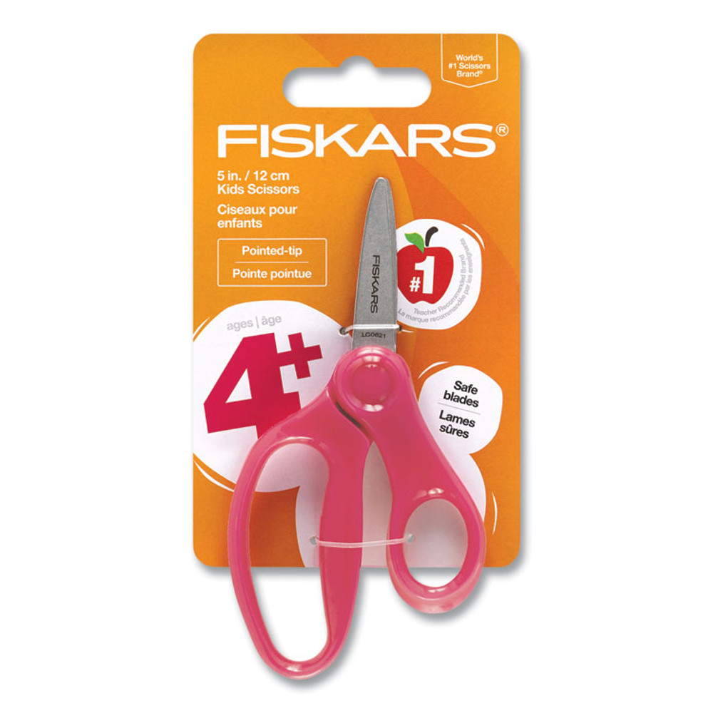 FISKARS MANUFACTURING CORP 1067052 Kids Scissors, Pointed Tip, 5" Long, 1.75" Cut Length, Straight Handle, Randomly Assorted Handle Color