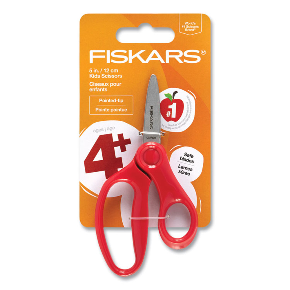 FISKARS MANUFACTURING CORP 1067052 Kids Scissors, Pointed Tip, 5" Long, 1.75" Cut Length, Straight Handle, Randomly Assorted Handle Color