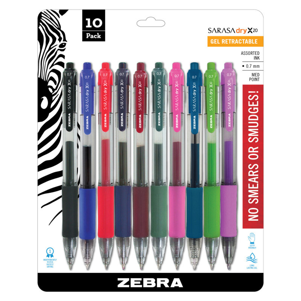 ZEBRA PEN CORPORATION Zebra Pen Sarasa Gel Retractable Roller Ball Ink Pens, Assorted 10-Pack