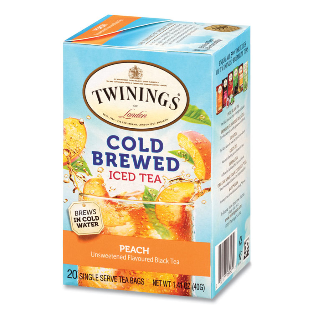 TWININGS NORTH AMERICA INC 51816 Cold Brew Iced Tea Bags, Peach, 0.07 oz Tea Bag, 20/Box