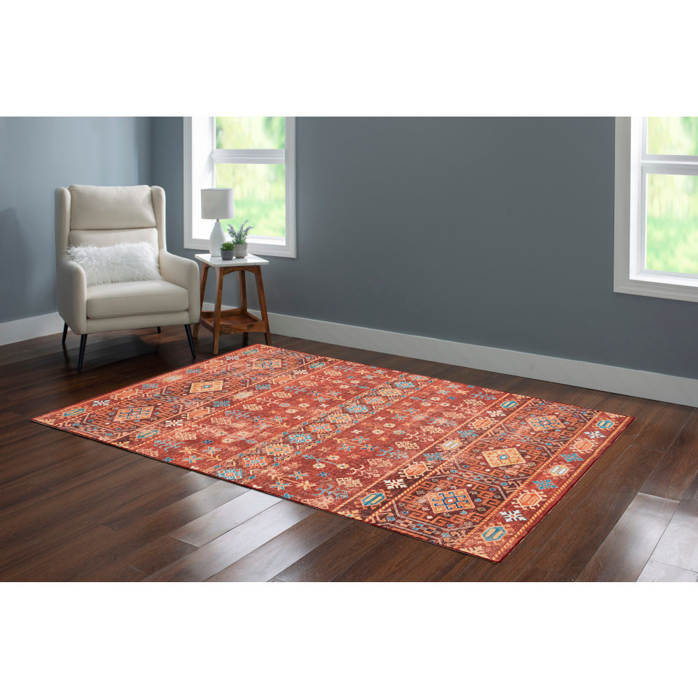 LINON HOME DECOR PRODUCTS, INC OD4916 Linon Washable Indoor Rug, Anaka, 5ft x 7ft, Red/Ivory