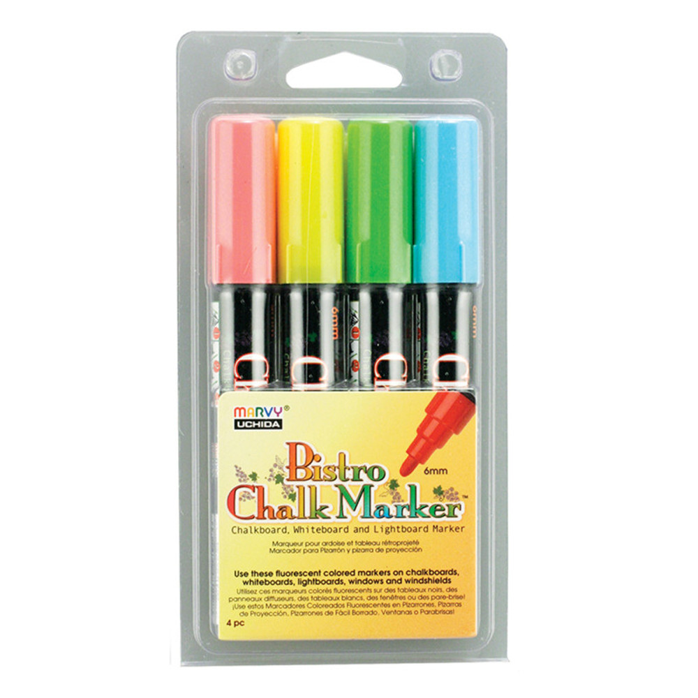 UCHIDA OF AMERICA, CORP Marvy Uchida® Broad Point Chalk Marker Set, Fluorescent Red, Blue, Yellow and Green