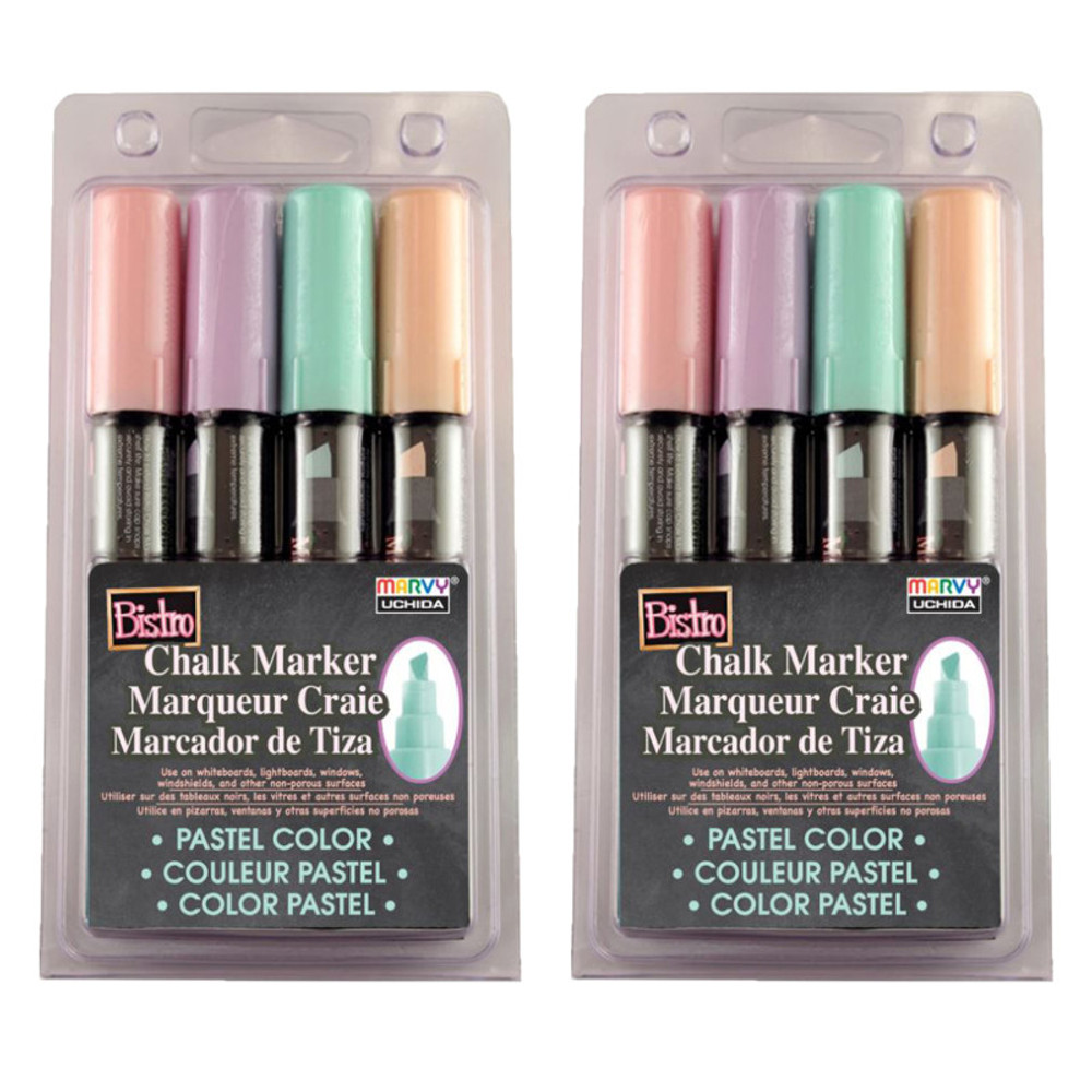 UCHIDA OF AMERICA, CORP Marvy Uchida® Bistro Chalk Markers, Chisel Tip 4-Color Set, Blush Pink, Peppermint, Pastel Peach, Pale Violet, 2 Sets
