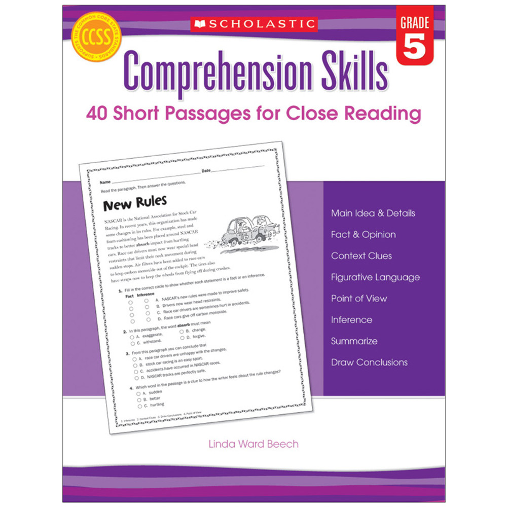 SCHOLASTIC TEACHING RESOURCES Scholastic Teaching Solutions Comprehension Skills: Short Passages for Close Reading Book, Grade 5