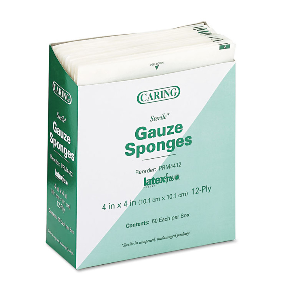 MEDLINE INDUSTRIES, INC. PRM4412 Caring Woven Gauze Sponges, Sterile, 12-Ply, 4 x 4, 1,200/Carton